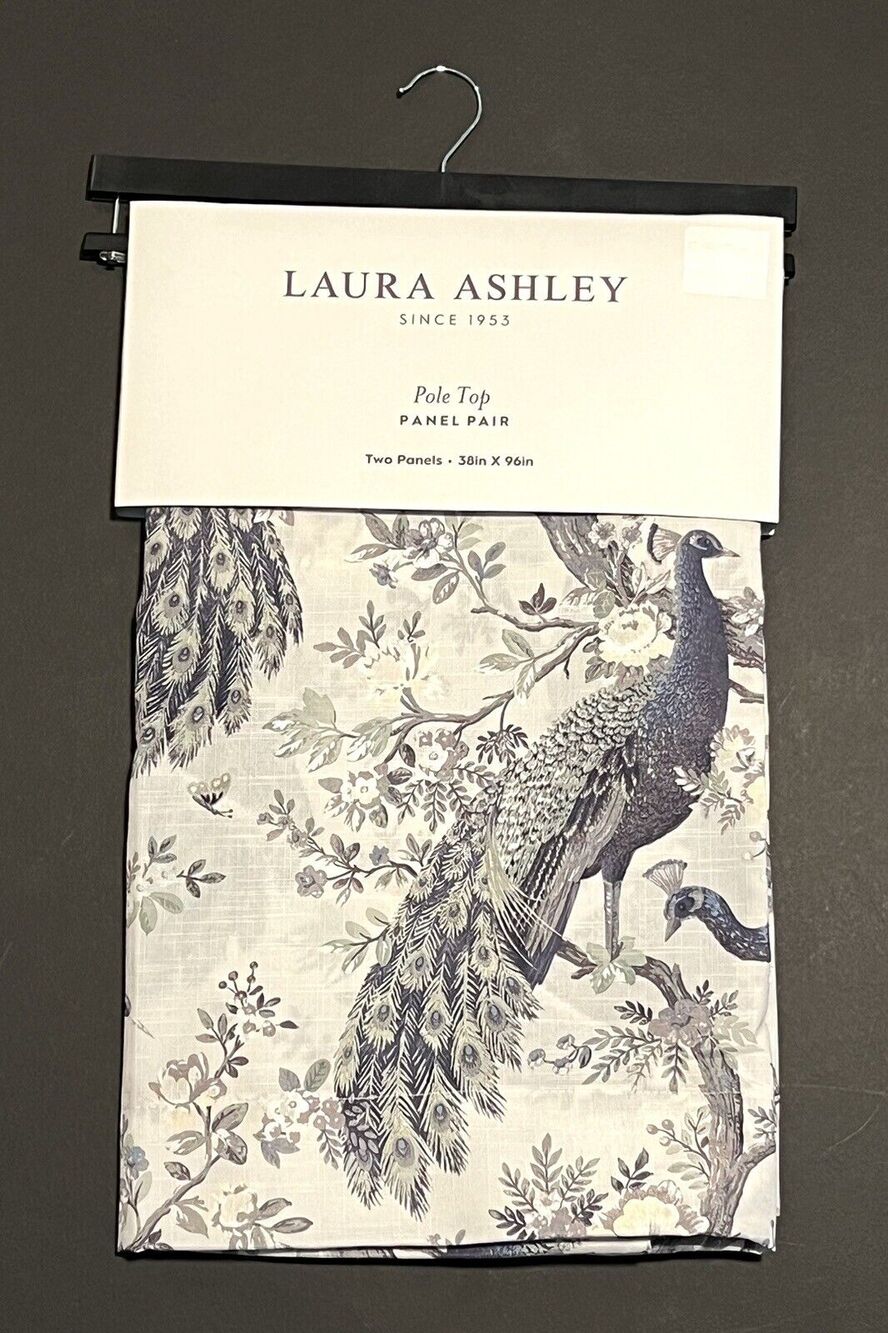 Laura Ashley Belvedere Peacock Curtains 2 Panels Navy Blue Green Ivory 38”x 96”